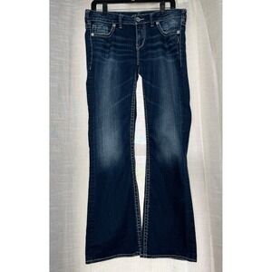 Silver Jeans Aiko Flare Dark Wash Contrast Stitch Dark Blue Denim Women's 30x31